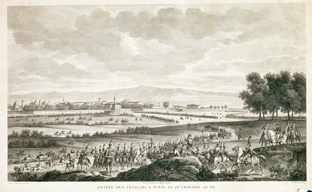 Einzug französischer Soldaten in Turin, ca. 1796 (Radierung) von Claude Joseph Vernet
