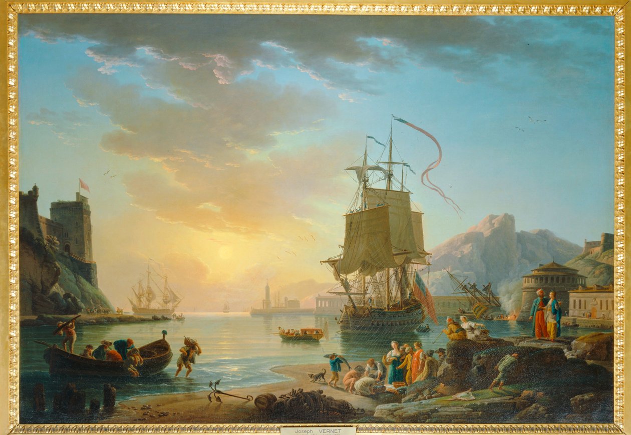 Meereslandschaft mit Sonnenuntergang von Claude Joseph Vernet