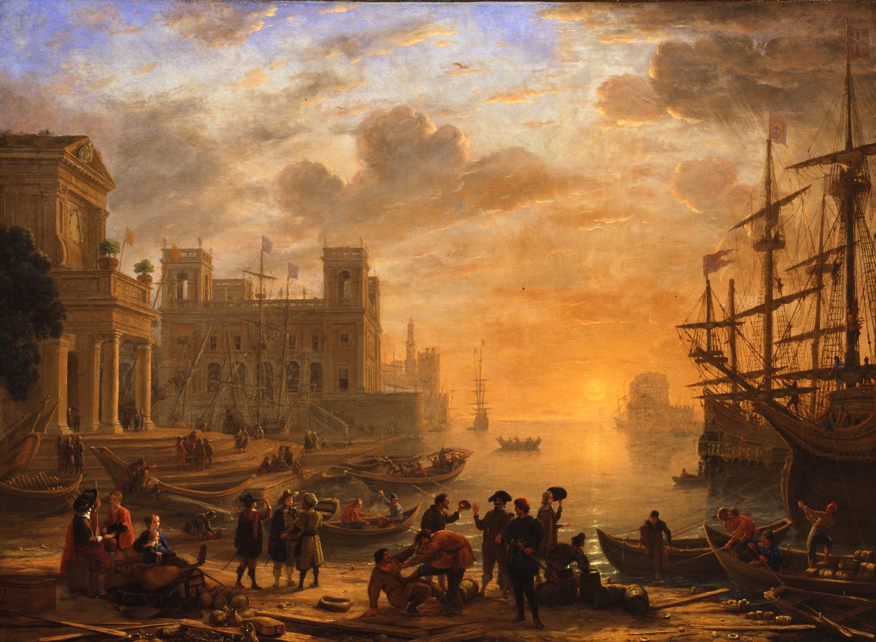 Ein Hafenlandschaft bei Sonnenuntergang von Claude Lorrain