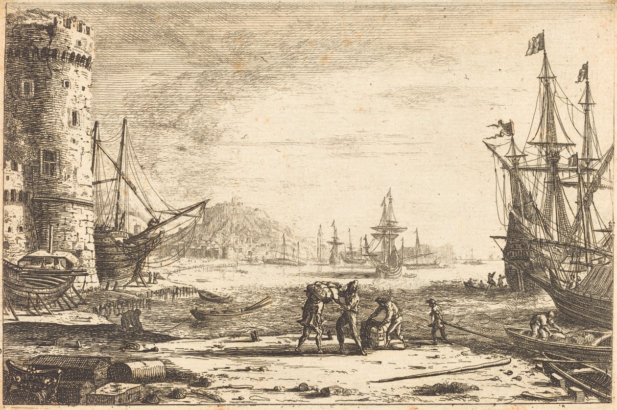 Hafen mit einem großen Turm (Le Port de mer à la grosse tour) von Claude Lorrain