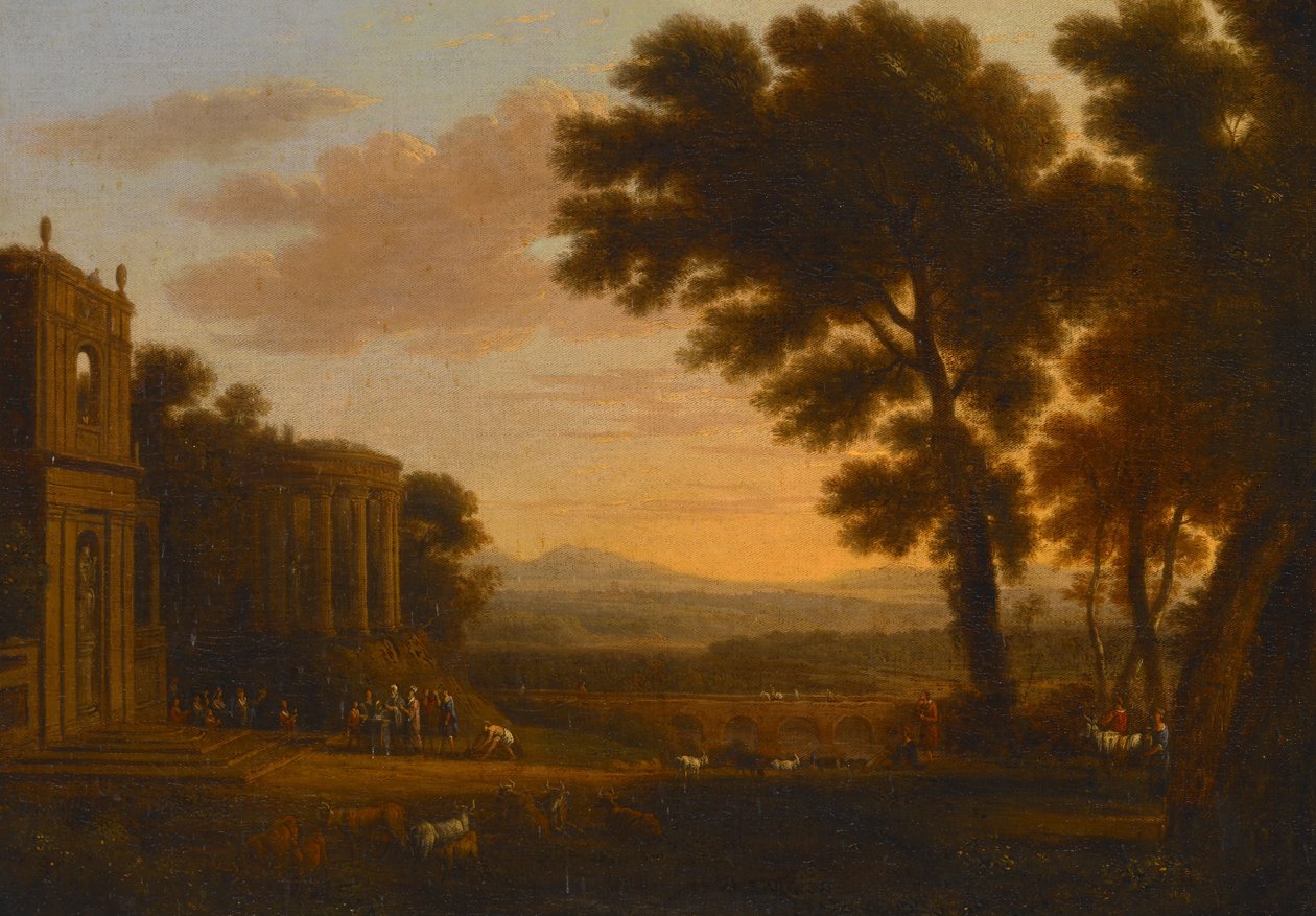 Landschaft mit Psyches Vater, der im milesischen Apollontempel ein Opfer darbringt von Claude Lorrain