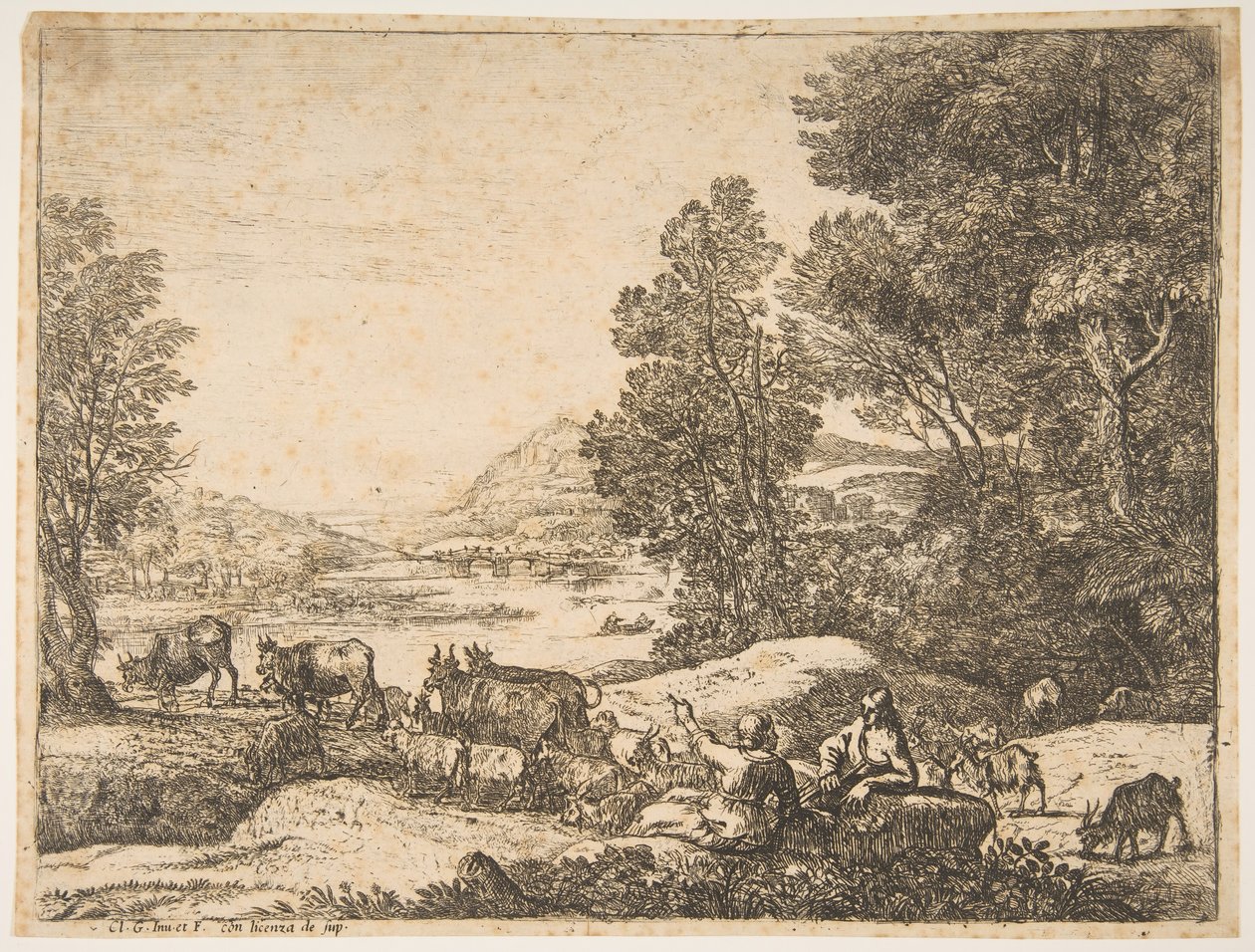 Hirte und Hirtin im Gespräch in einer Landschaft, ca. 1651 von Claude Lorrain