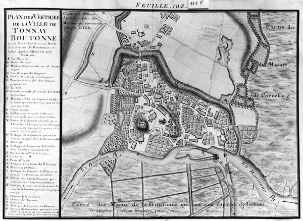 Fol.105 Karte der Stadt Tonnay-Boutonne, aus Recueil des Plans de Saintonge von Claude Masse