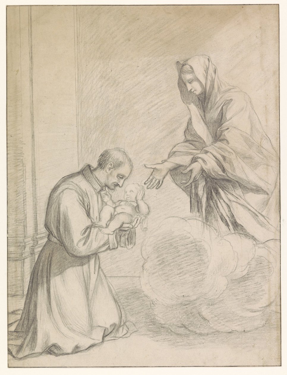 Der heilige Cajetan von Thiene nimmt das Christuskind von Maria in die Arme von Claude Mellan