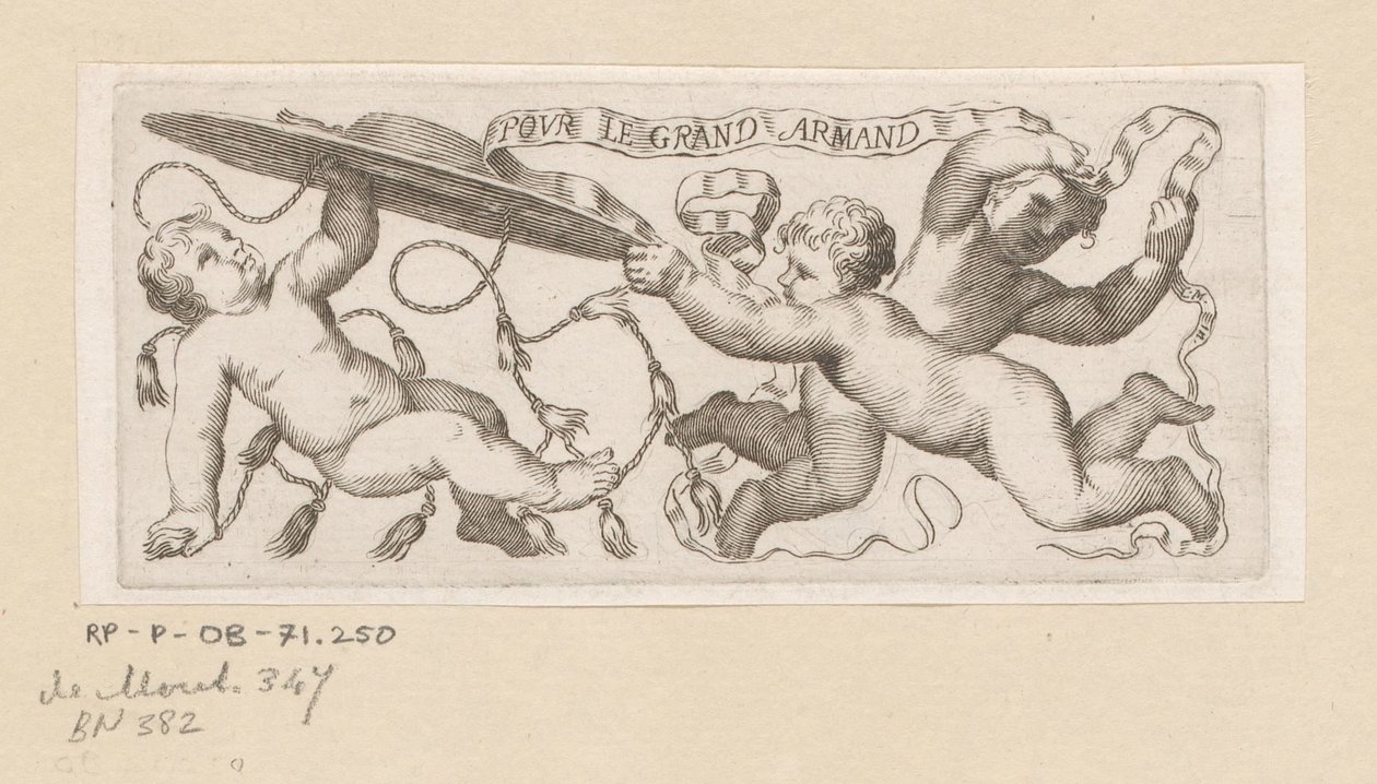 Drei Putti mit Kardinalshut und Band von Claude Mellan