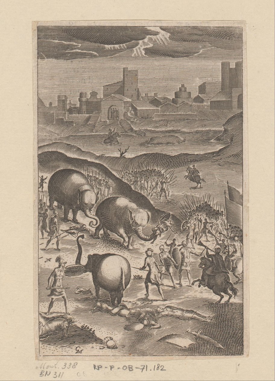 Elefanten beenden den Kampf zwischen den Truppen von Radirobanes und Polyrarque von Claude Mellan