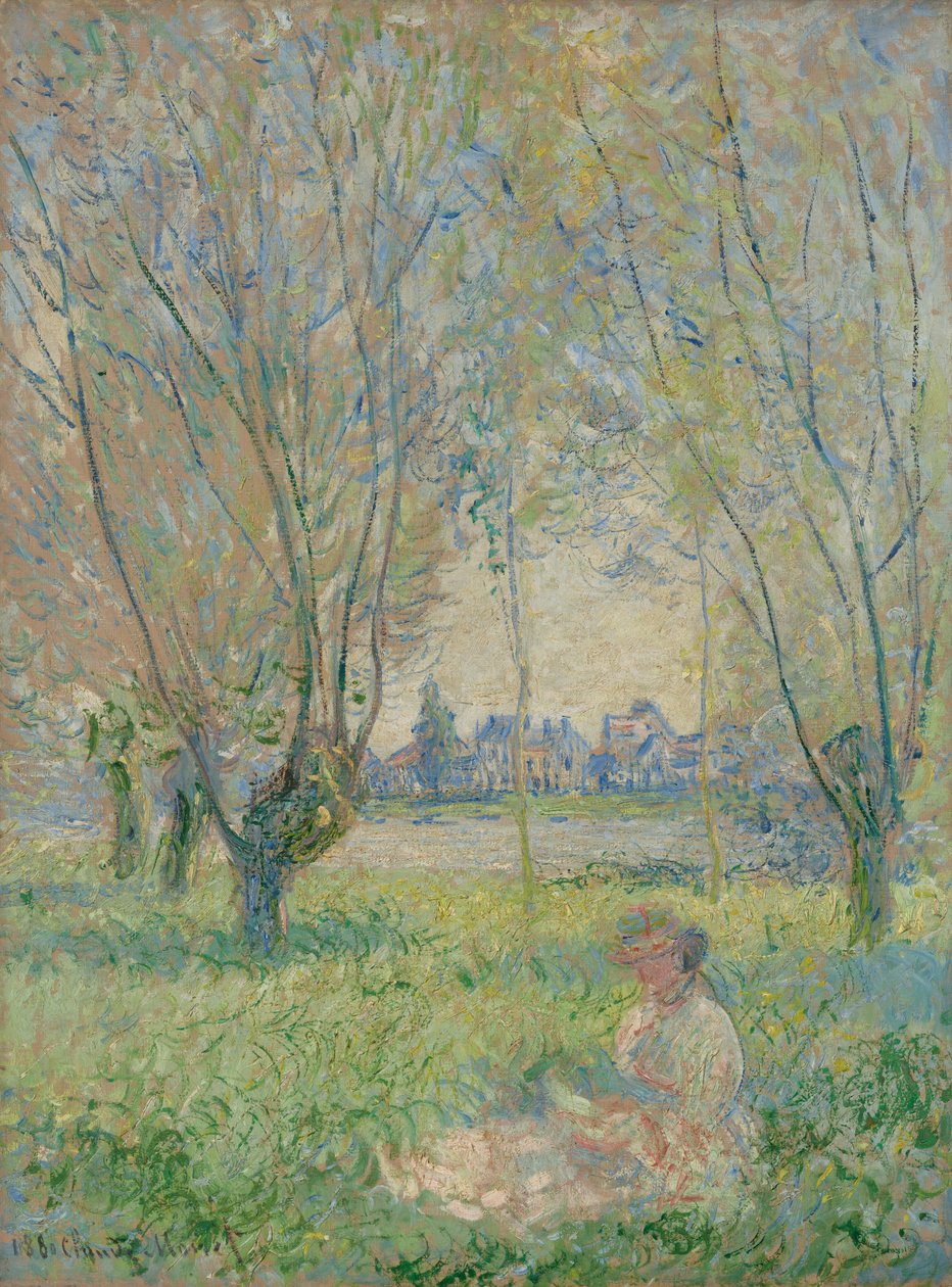 Frau unter den Weiden sitzend von Claude Monet