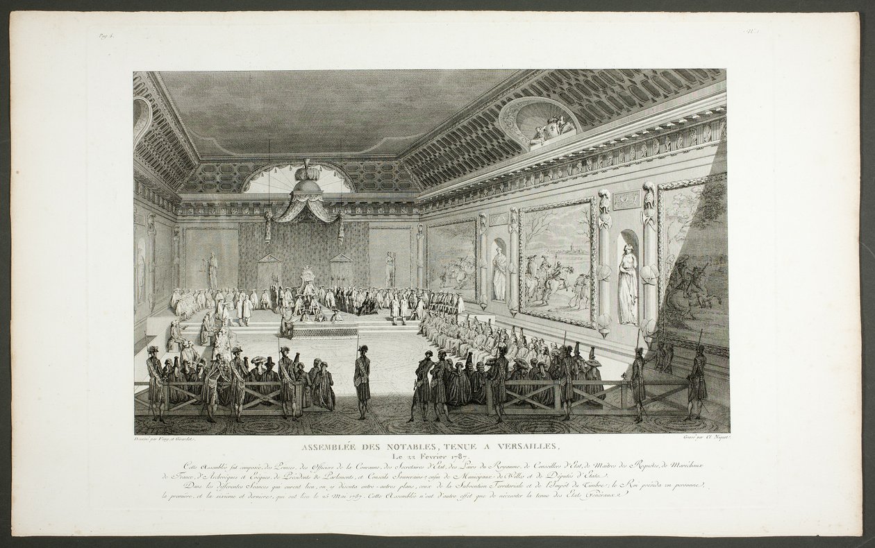Versammlung bedeutender Persönlichkeiten, abgehalten in Versailles, aus der Serie Tableaux historiques de la Révolution française von Claude Niquet