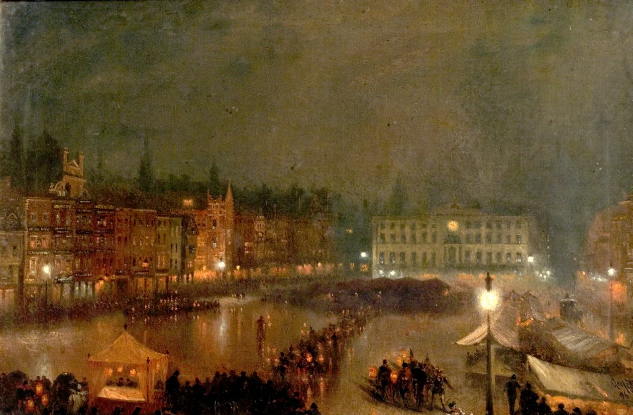 Fackelzug der Robin Hood Rifles, Nottingham Marktplatz, 1896 von Claude T. Stanfield Moore