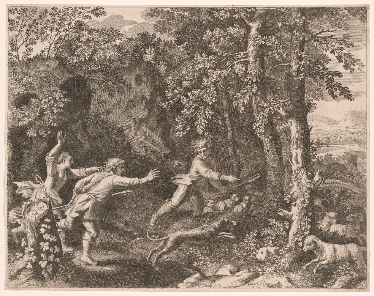 Die Wolfsjagd, Platte 5 aus Pastorales von Claudine Bouzonnet Stella