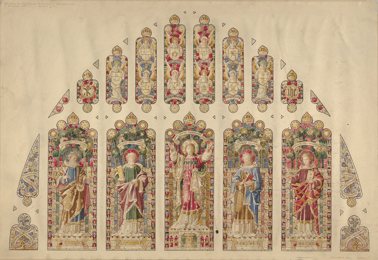 Entwurf für ein mehrteiliges Buntglasfenster, Kirche der Göttlichen Vaterschaft, New York, ca. 1898 von Clayton and Bell