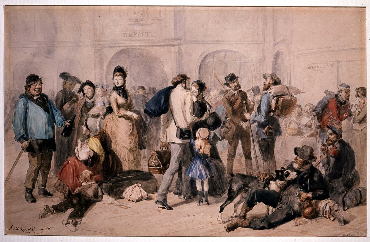 Menschenmenge in der Lobby des Gare de Lyon von Andrieux von Clément Auguste Andrieux
