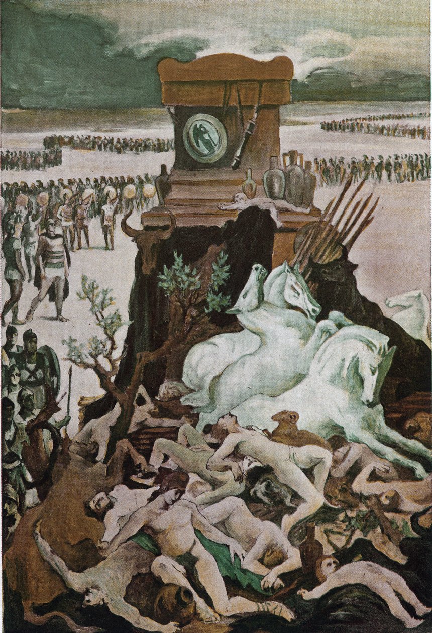 Das Begräbnis von Patroklos. Illustration von Clement Gontier (1876-1918) für Homers 