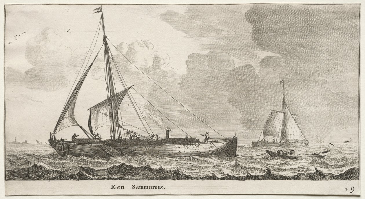 Verschiedene Schiffe und Ansichten von Amsterdam, Teil II: Ein Handelsschiff von Clement de Jonghe