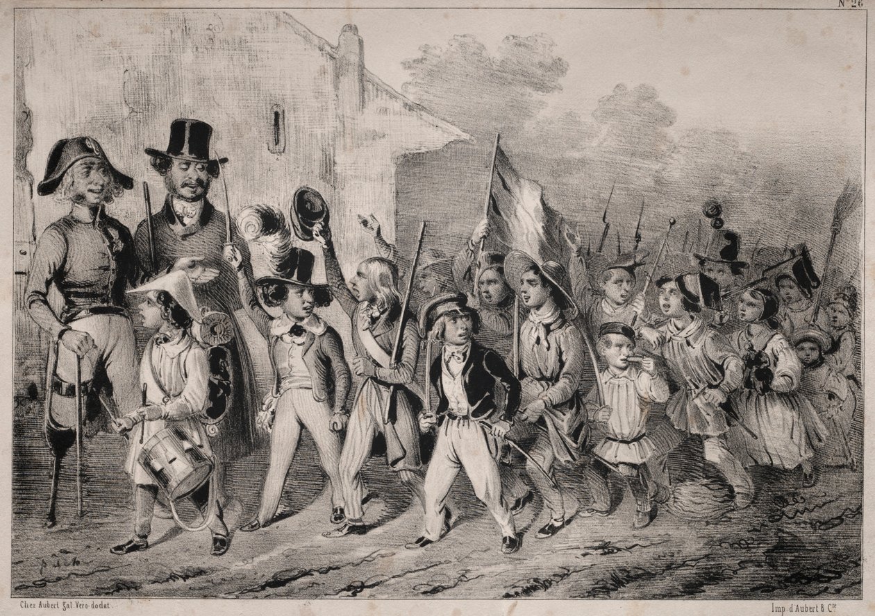 Actualités: Bon! Les moutards en veulent sussi! quand on parle de guerre!..., 1840 von Clémente Pruche