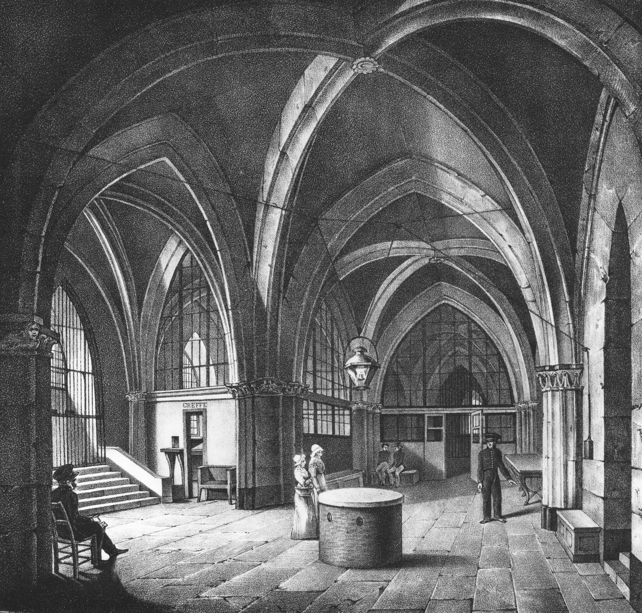 Innenansicht des Eingangsraums im Gefängnis Conciergerie, graviert von Alphonse Urruty (1800-70) ca. 1831 von Collard