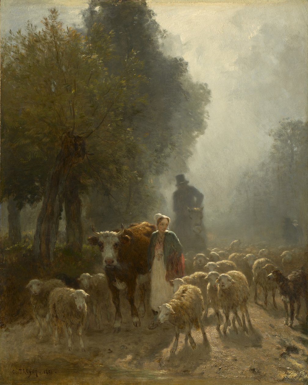 Zum Markt an einem nebligen Morgen, 1851 von Constant-Emile Troyon