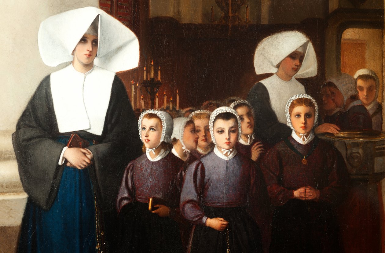 Die Waisen. Signiert und datiert: Constant Meunier 1864. Detail. von Constantin Emile Meunier