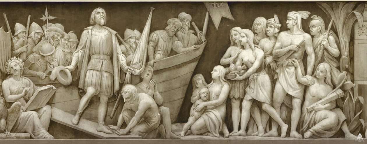Landung von Christoph Kolumbus, Das Fries in der Rotunde des Kapitols der Vereinigten Staaten, 1860-1873 von Constantino Brumidi