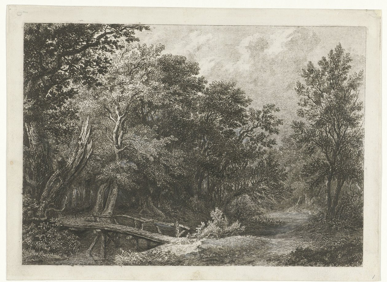 Waldansicht mit Holzbrücke von Constantinus Cornelis Huysmans