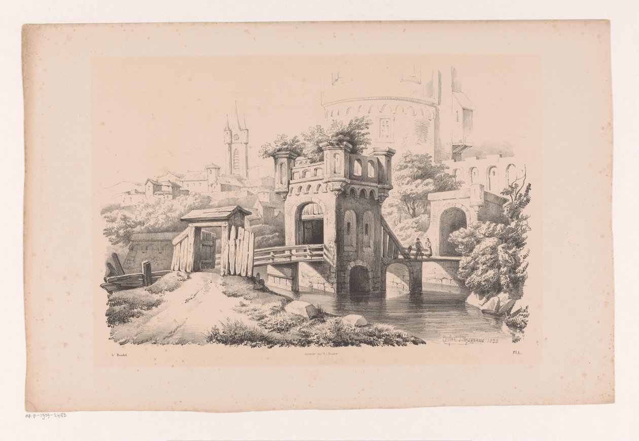 Brücke mit bewachsenem Turm von Constantinus Cornelis Huysmans