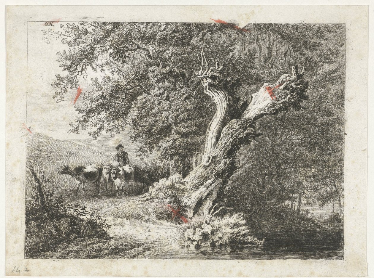 Landschaft mit kahlem Baum und Hirte von Constantinus Cornelis Huysmans