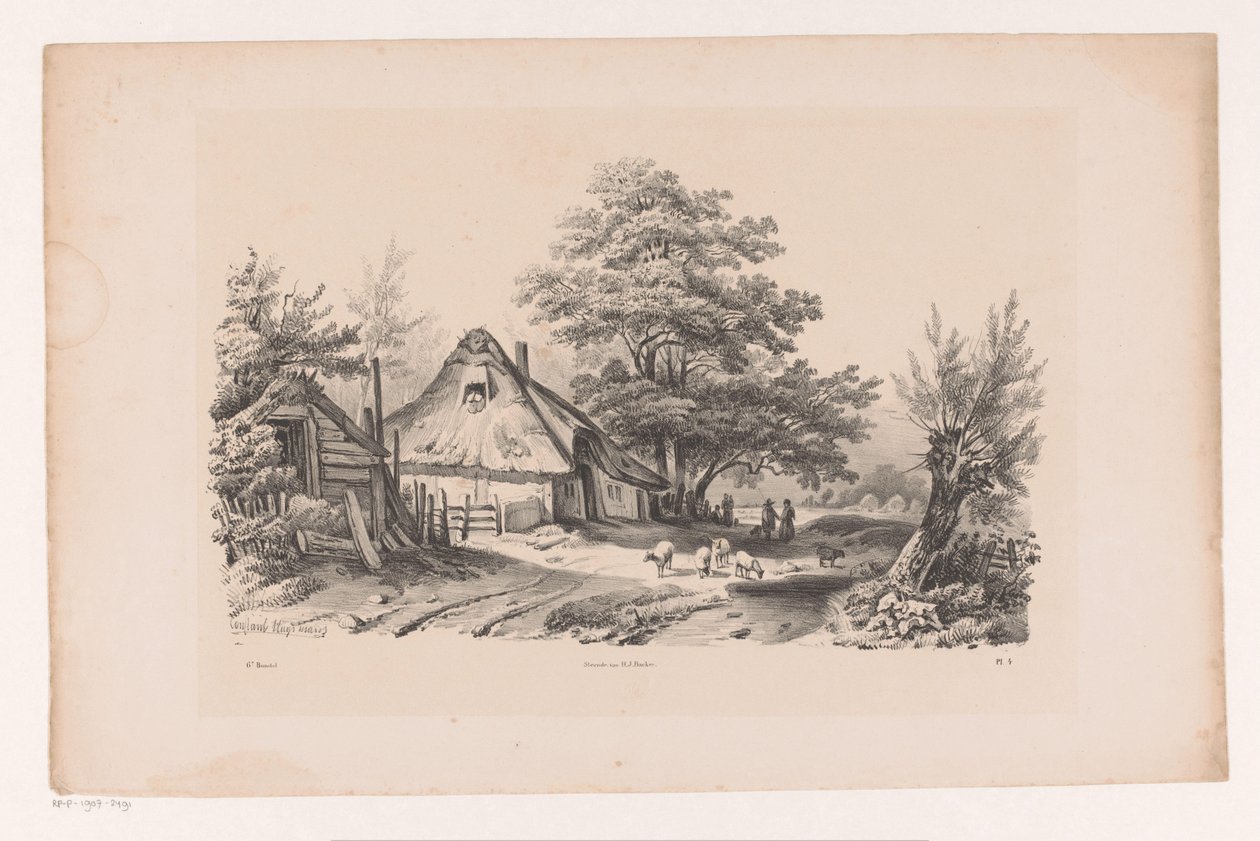 Landweg mit Bauernhof von Constantinus Cornelis Huysmans