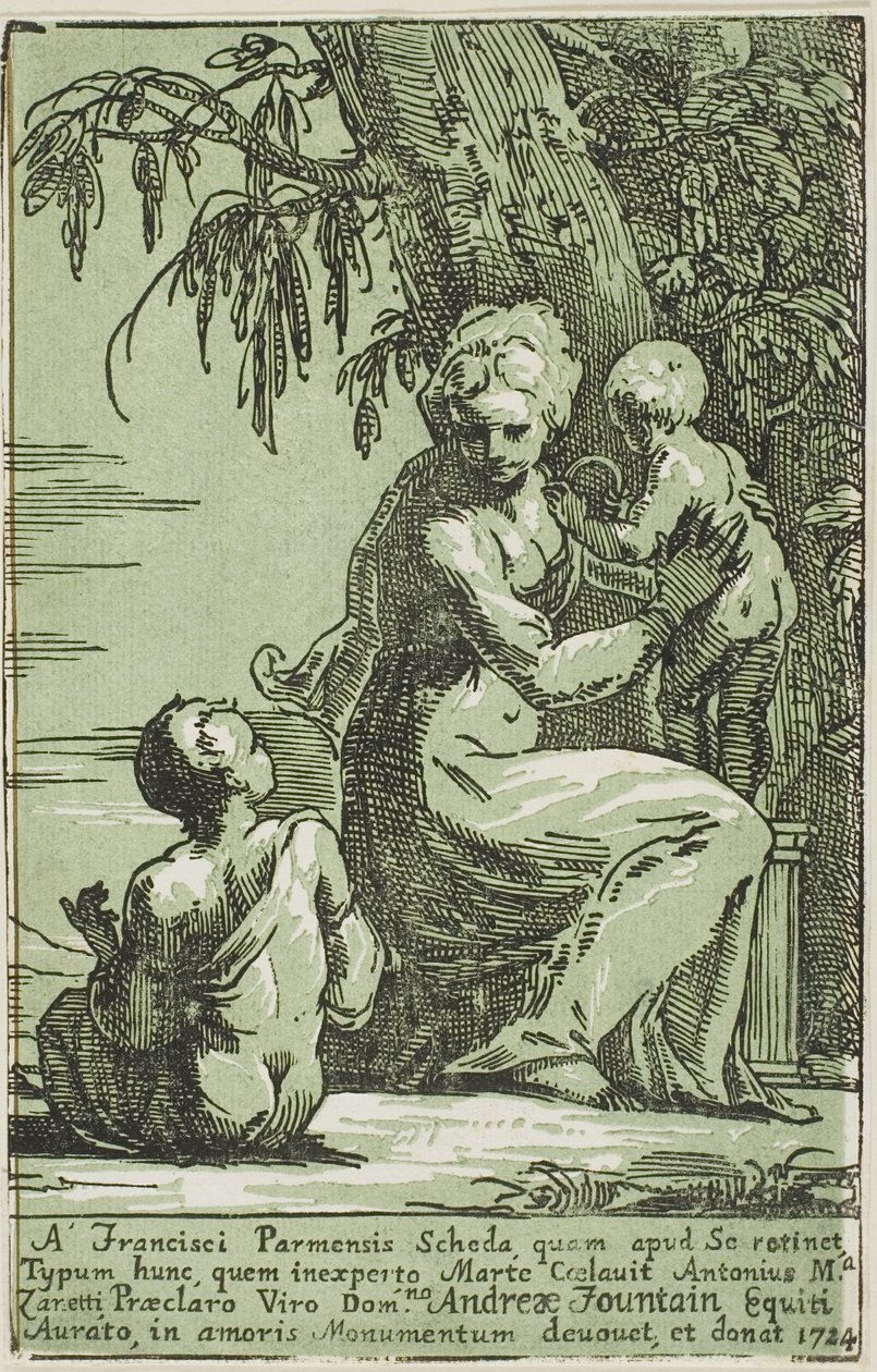 Eine Frau am Fuße eines Baumes mit einem Kind von Conte Antonio Maria Zanetti the Elder
