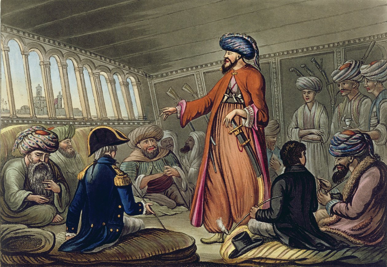 Ein Mameluke überbringt eine Nachricht von Mourad Bey, graviert von Joseph Constantine Stadler (fl.1780-1812) veröffentlicht von I. White, London, 1801 von Cooper Willyams
