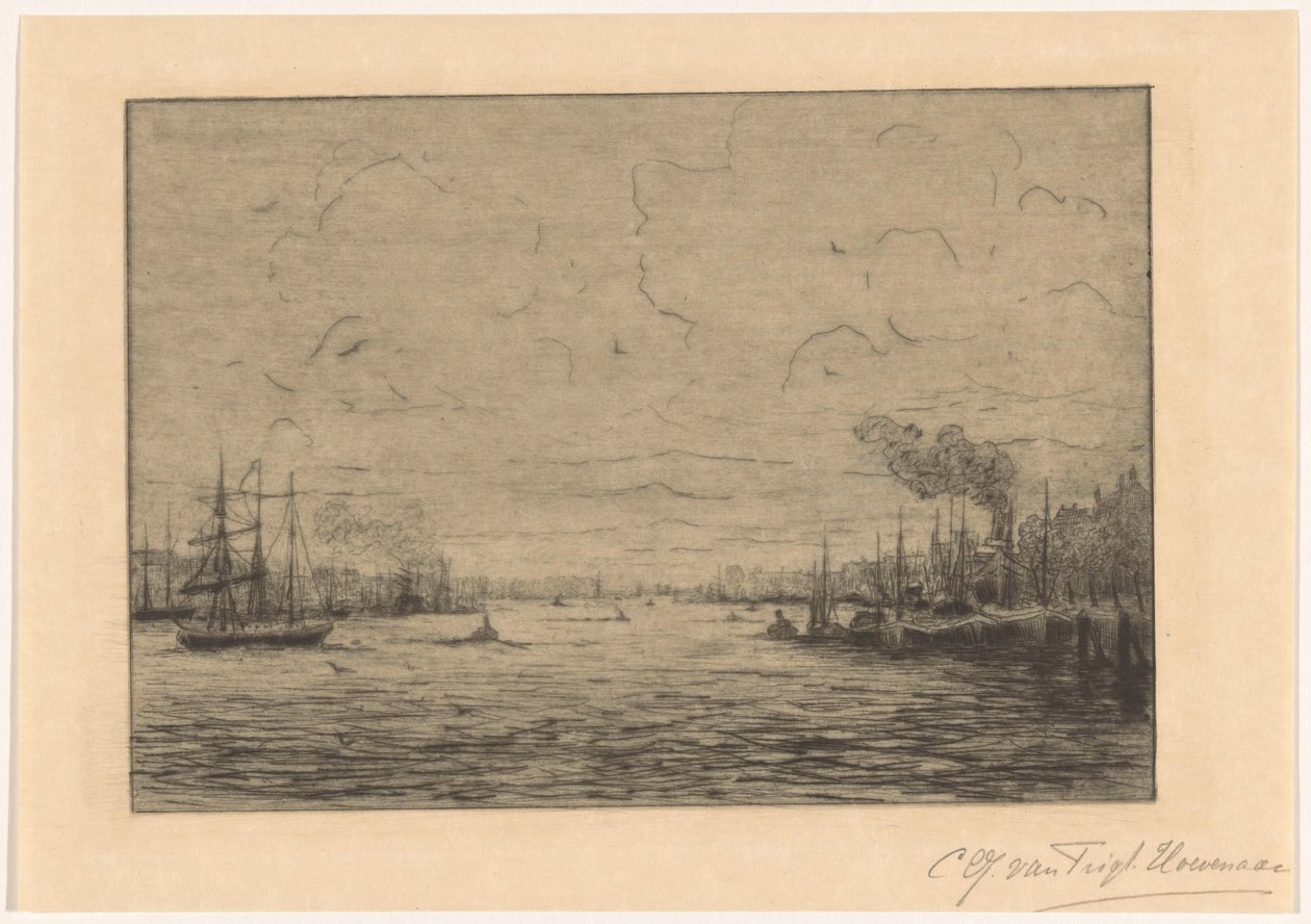 Ansicht der Maas bei Rotterdam von Cornelia Christina Johanna van Trigt Hoevenaar (signed by artist)