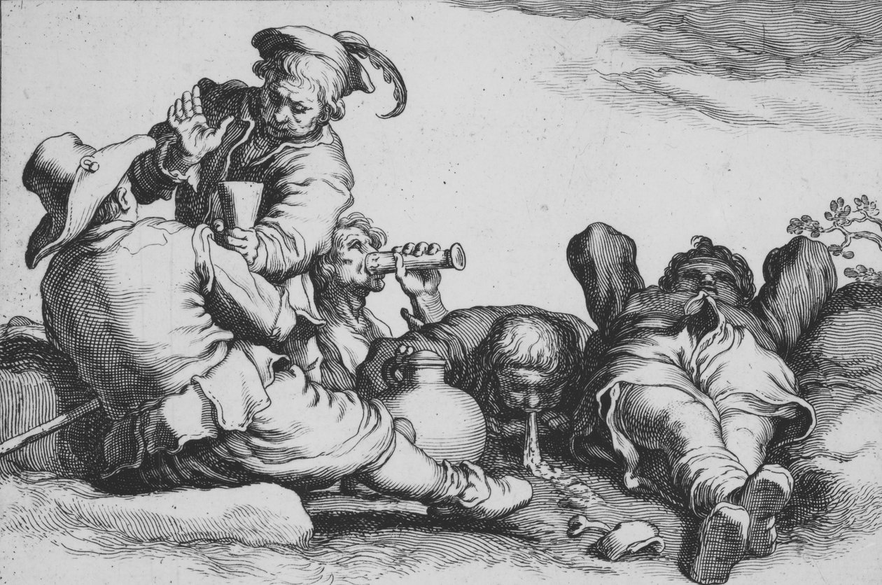Bauern beim Trinken, aus der Serie Sechzehn Bauernmotive, 17. Jahrhundert von Cornelis Bloemaert