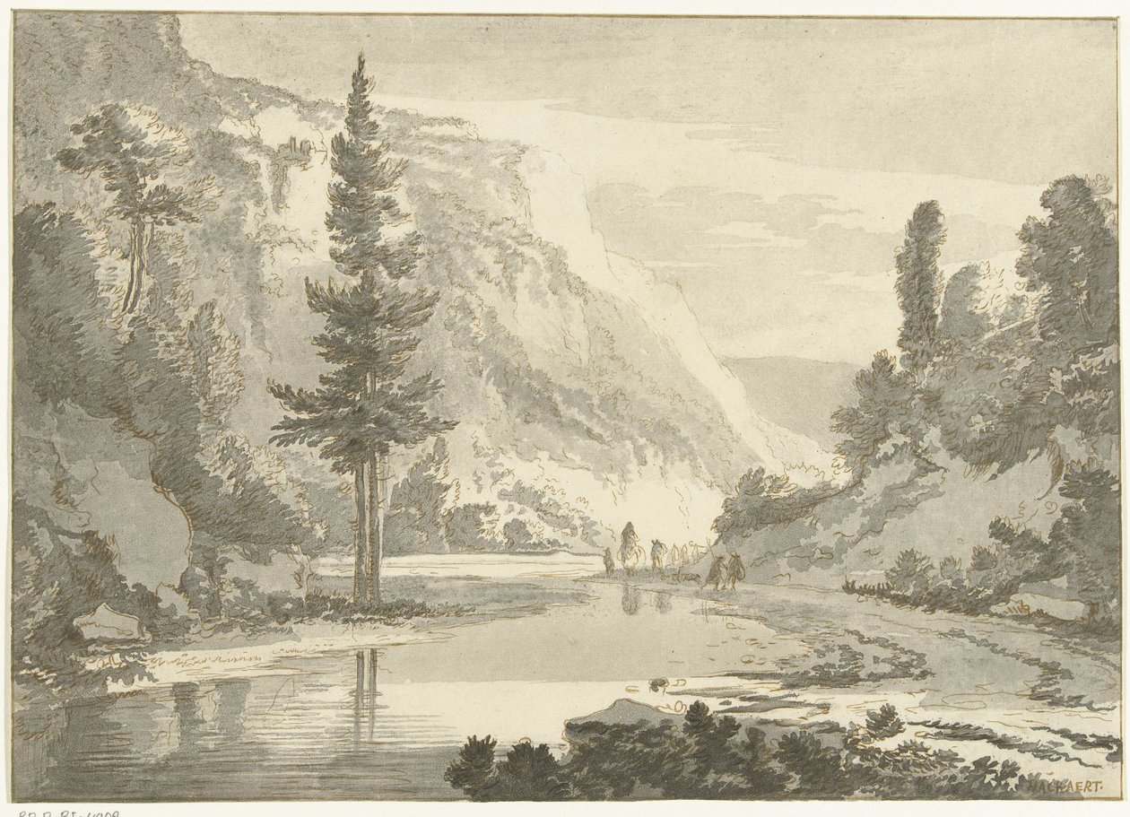 Berglandschaft mit Hirten am Flussufer von Cornelis Brouwer
