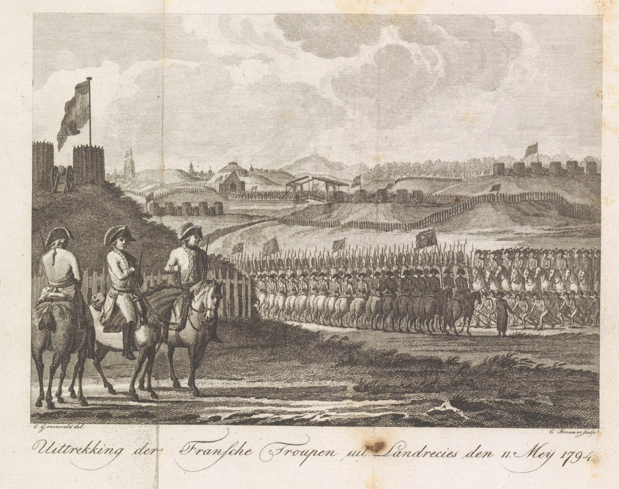 Französische Truppen verlassen Landrecy, 1794 von Cornelis Brouwer