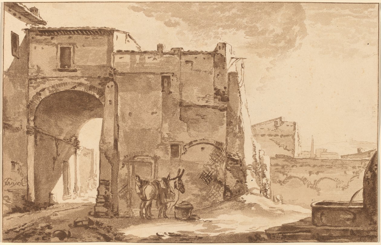 Tor mit Reisendem und Maultier von Cornelis Brouwer