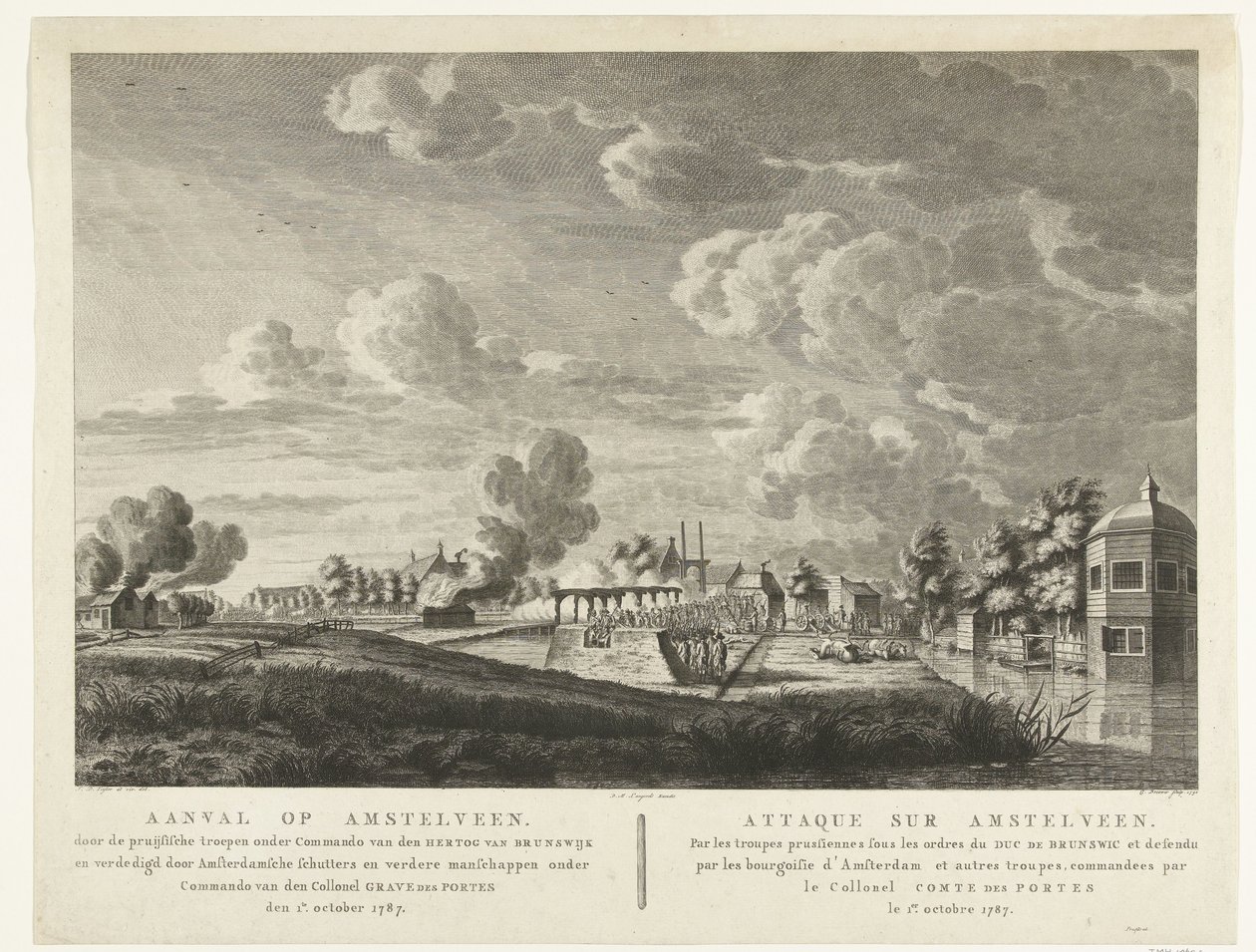 Preußische Truppen greifen Amstelveen an, das am 1. Oktober 1787 von Amsterdamer Schützen verteidigt wird von Cornelis Brouwer