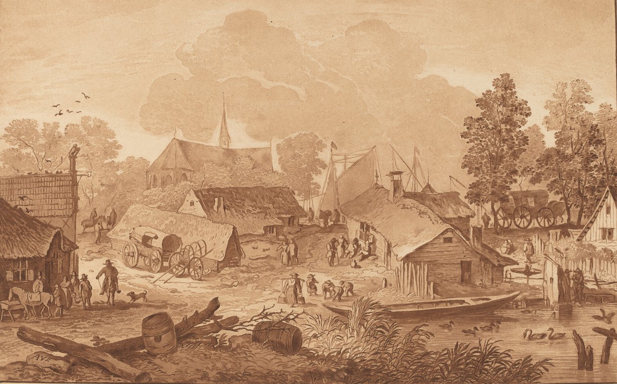 Dorf mit Teich von Cornelis Brouwer