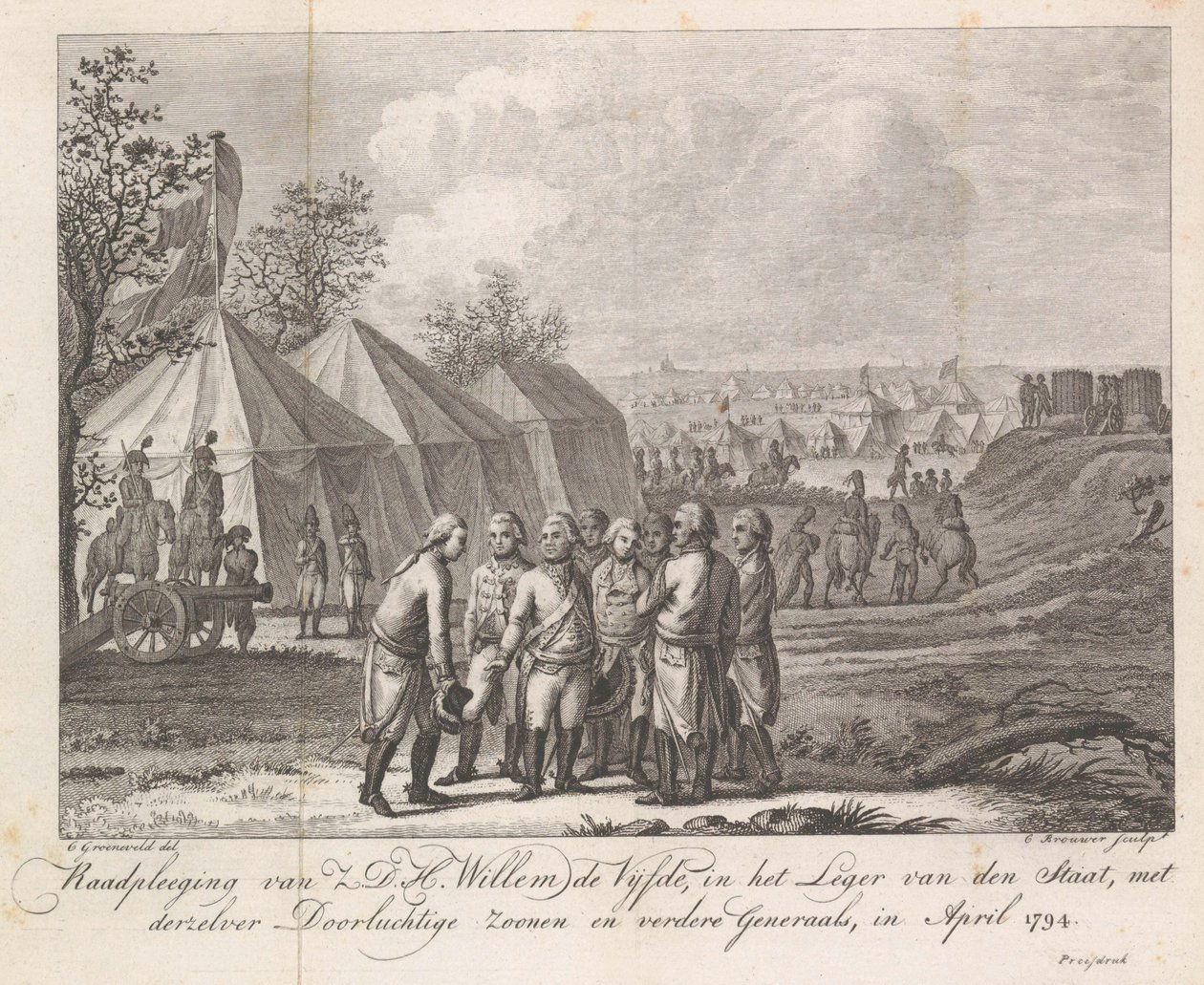 Wilhelm V. mit seinen Söhnen im Heerlager, 1794 von Cornelis Brouwer