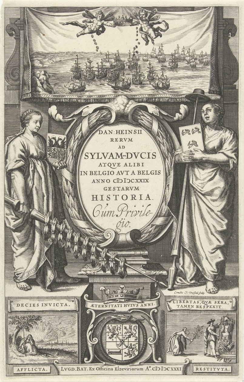Titelblatt für: D. Heinsius, Rervm ad Sylvam-Dvcis atqve alibi in Belgio avt a Belgis anno M DCXXIX gestarvm historia. 1631 von Cornelis Claesz. Duysend