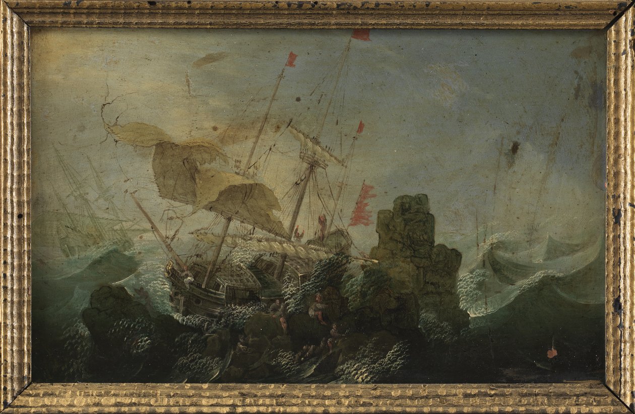 Schiffswrack gegen einen Felsen von Cornelis Claesz  van Wieringen