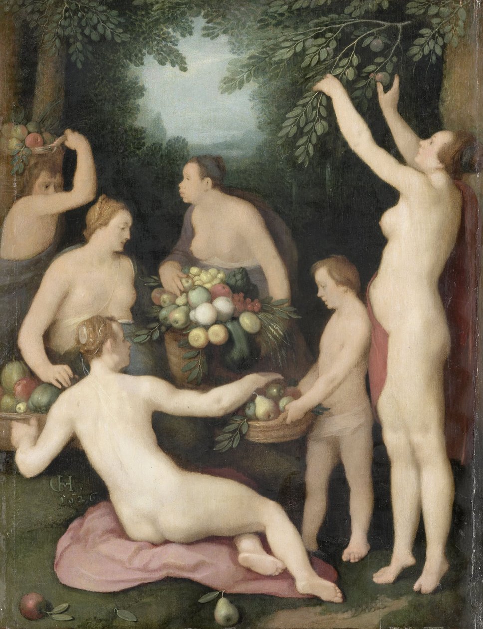 Pomona empfängt die Ernte der Früchte von Cornelis Cornelisz. van Haarlem