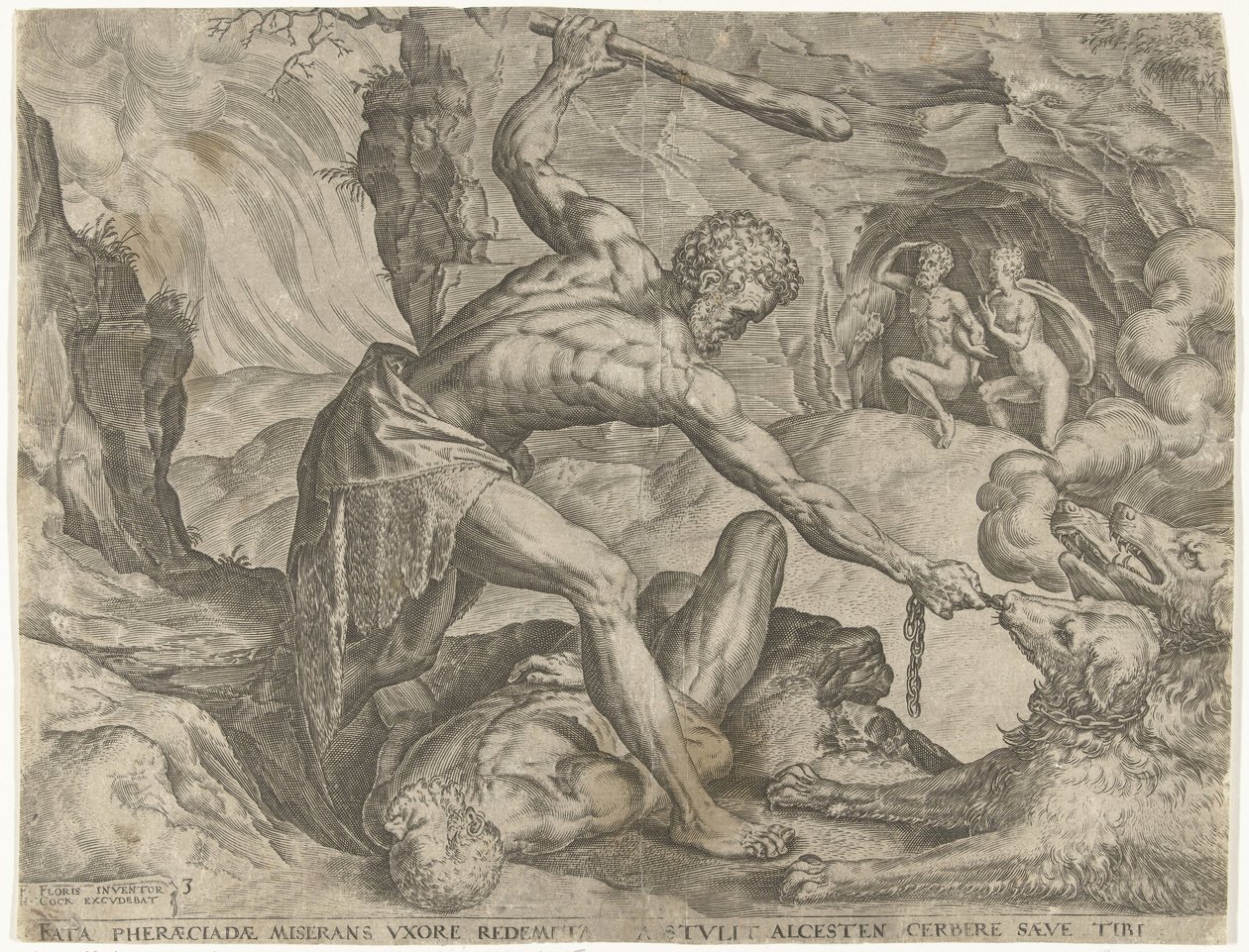 Herkules zieht Cerberus aus der Hölle von Cornelis Cort