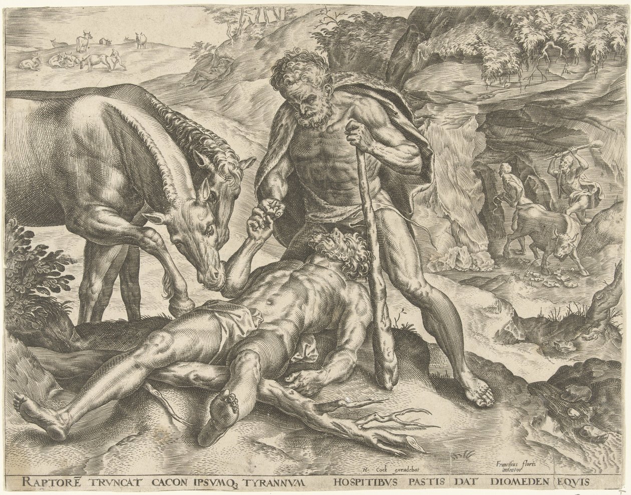 Herkules führt Diomedes zu seinen Pferden von Cornelis Cort