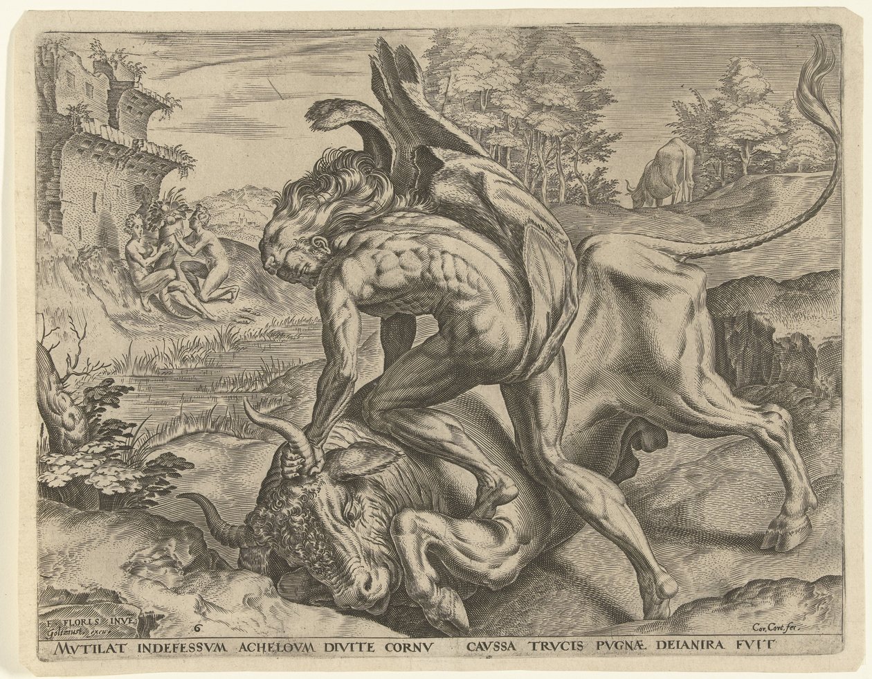 Herkules ringt mit Acheloüs von Cornelis Cort