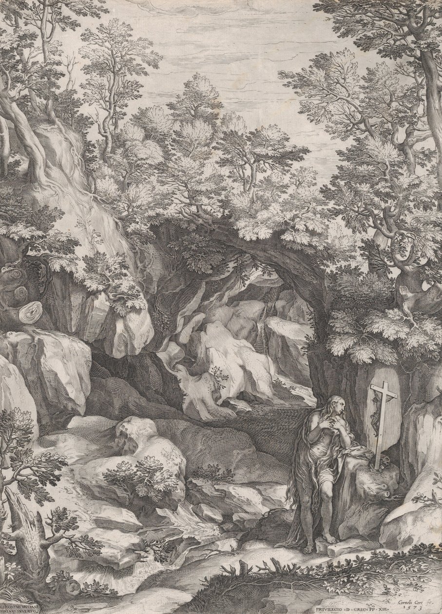 Maria Magdalena reuig in der Wildnis, 1573 von Cornelis Cort