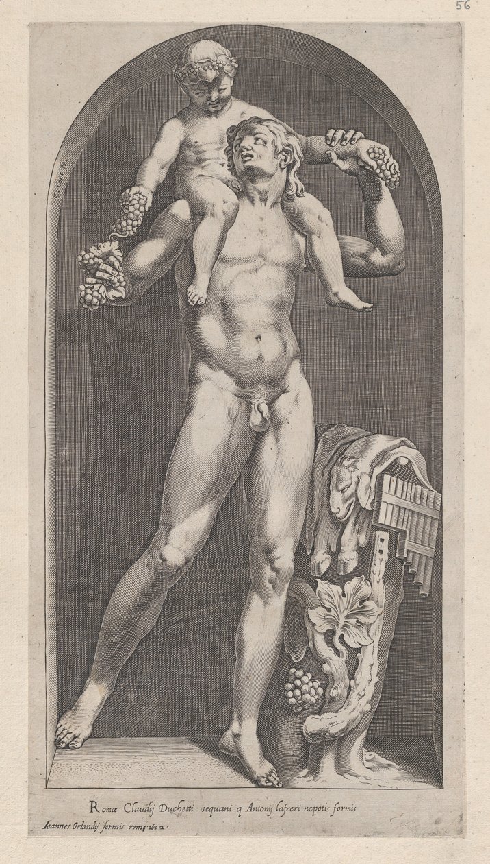 Speculum Romanae Magnificentiae: Bacchus auf den Schultern eines Satyrs, 16. Jahrhundert von Cornelis Cort