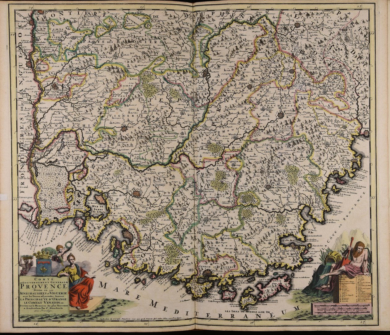 Grafschaft und Generalregierung der Provence: unterteilt in ihre Seneschallate und Viguereien mit den angrenzenden Gebieten, nämlich der Fürstentum Orange, das Comtat Venaissin usw., basierend auf den neuesten Berichten von Cornelis Danckerts