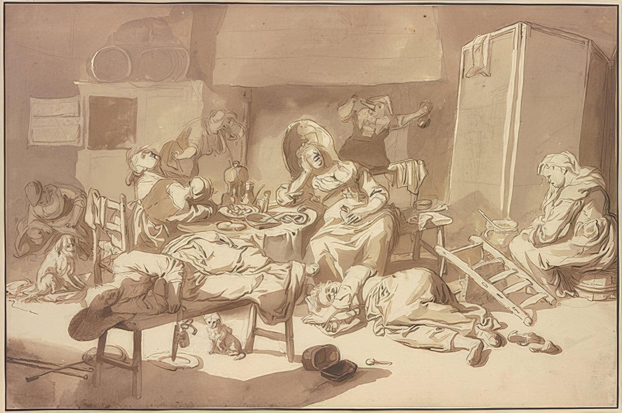 Eine Gesellschaft von besoffenen Weibern von Cornelis Dusart
