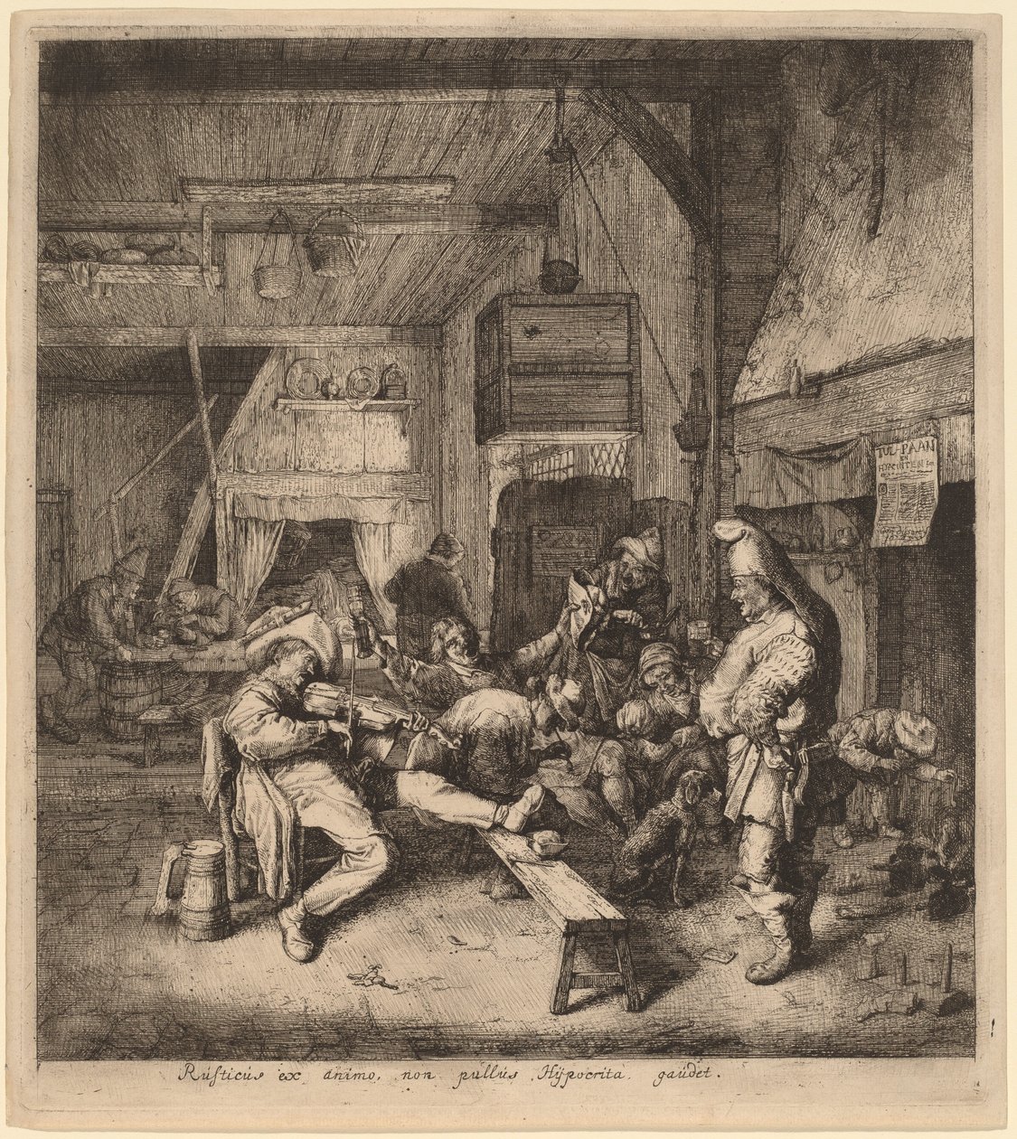 Geigenspieler in einer Taverne sitzend von Cornelis Dusart