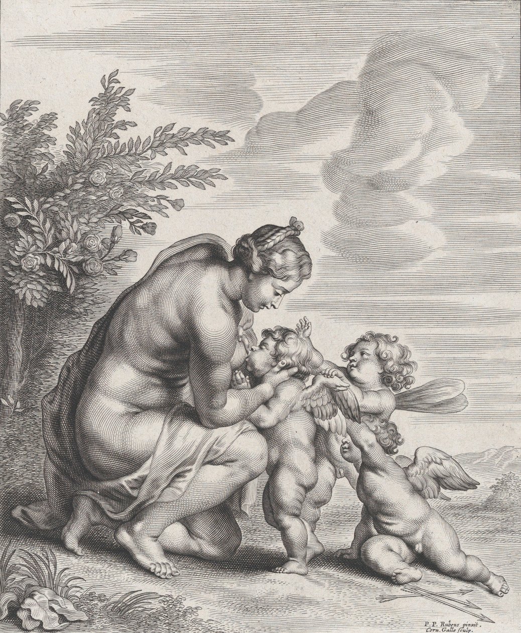 Venus stillt drei Cupidos in einer Landschaft, ca. 1627-78 von Cornelis Galle II