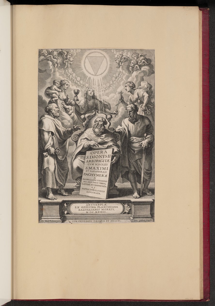 Titelseite für Balthasar Cordiers "Opera S. Dionysii Areopagitae, I" von Cornelis Galle I after Sir Peter Paul Rubens